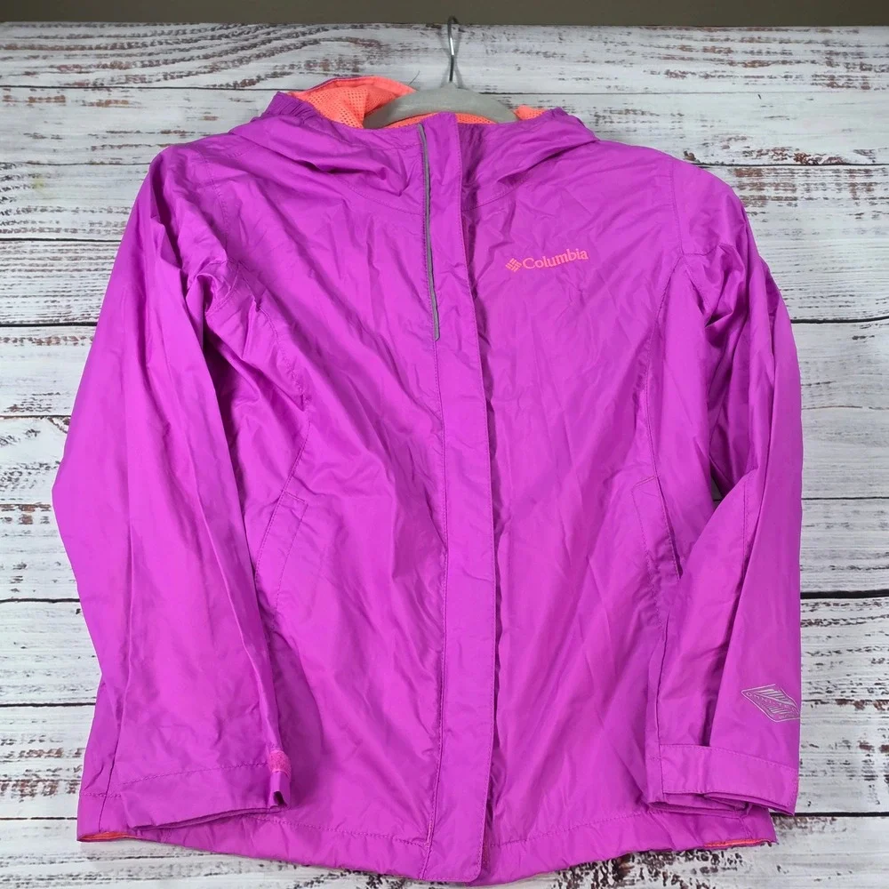 Columbia Rain Jacket Kid M 10/12 Purple Excellent Omni-Tech Waterproof Shell